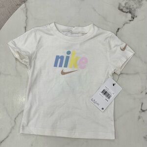 Nike White Tee with Pastel Multicolor Logo
